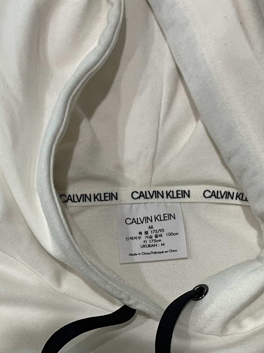 Calvin Klein White Hoodie with Black Logo Stripe - Picture 3 of 3